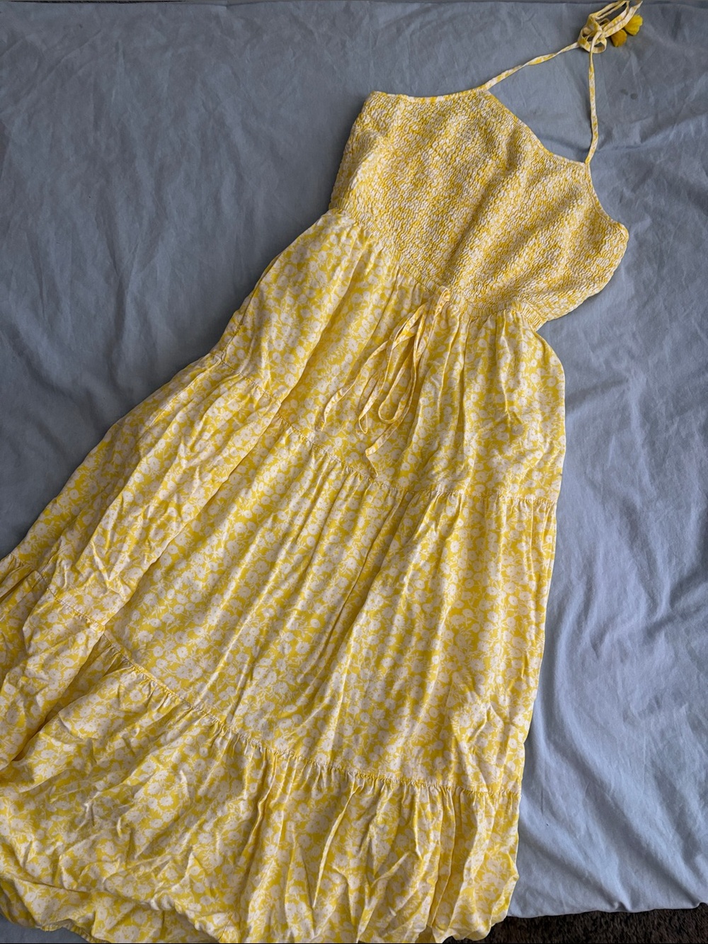 Lost + Wander Yellow Floral Smocked Halter Maxi